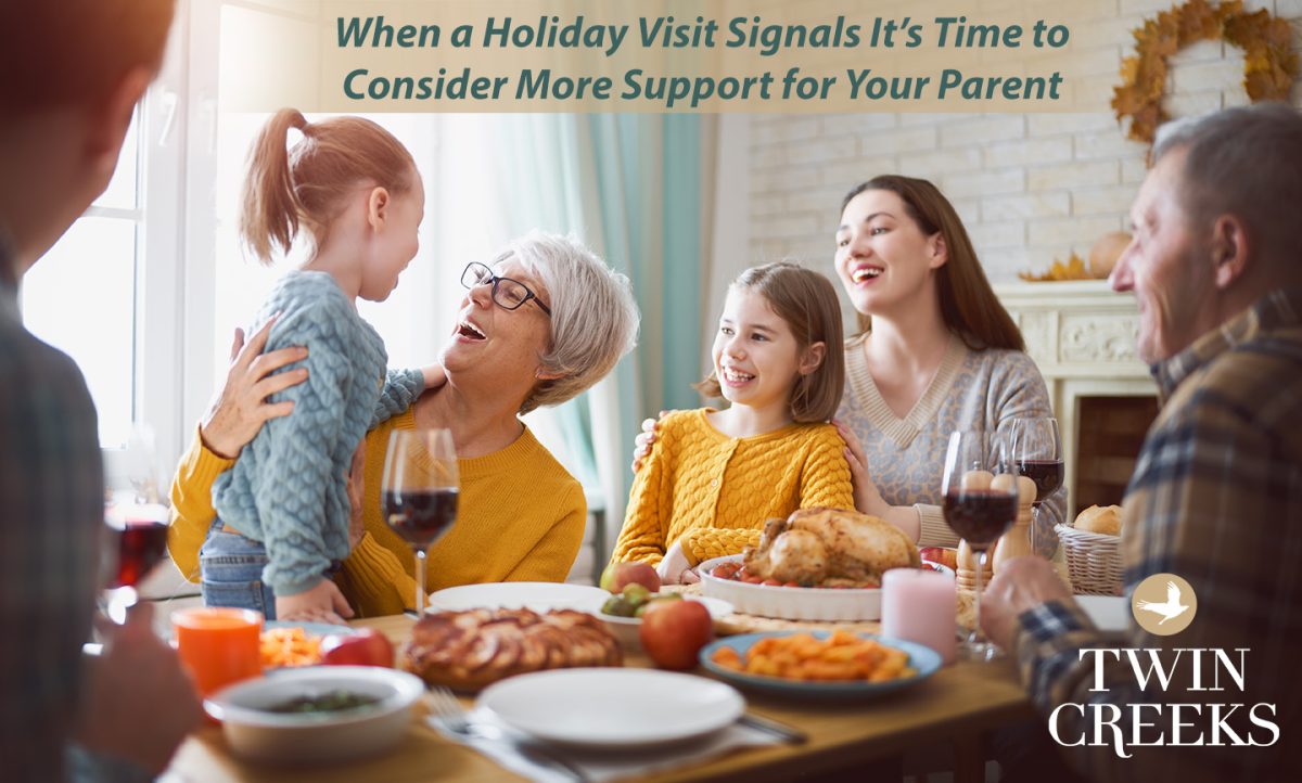 When a Holiday Visit Signals it's Time to consider more support for your parent text above a family enjoying a holiday together